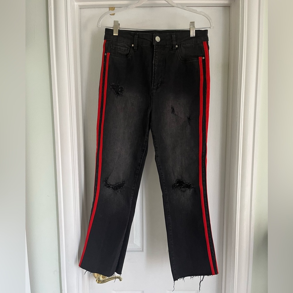 Black Jeans with Red Stripes